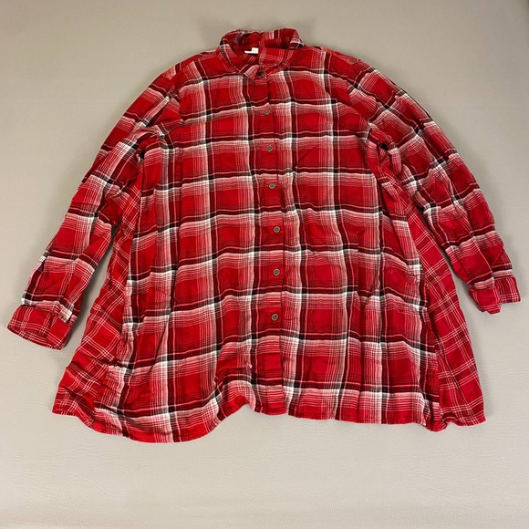 J Jill Top Button Down Shirt Women's Large Red Plaid 100% Rayon Long Sleeve - Picture 1 of 11